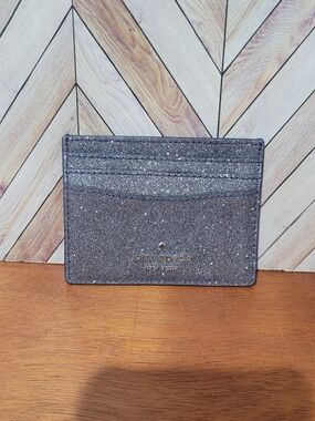 Kate Spade Glitter Card Holder in Blue Silver Like New